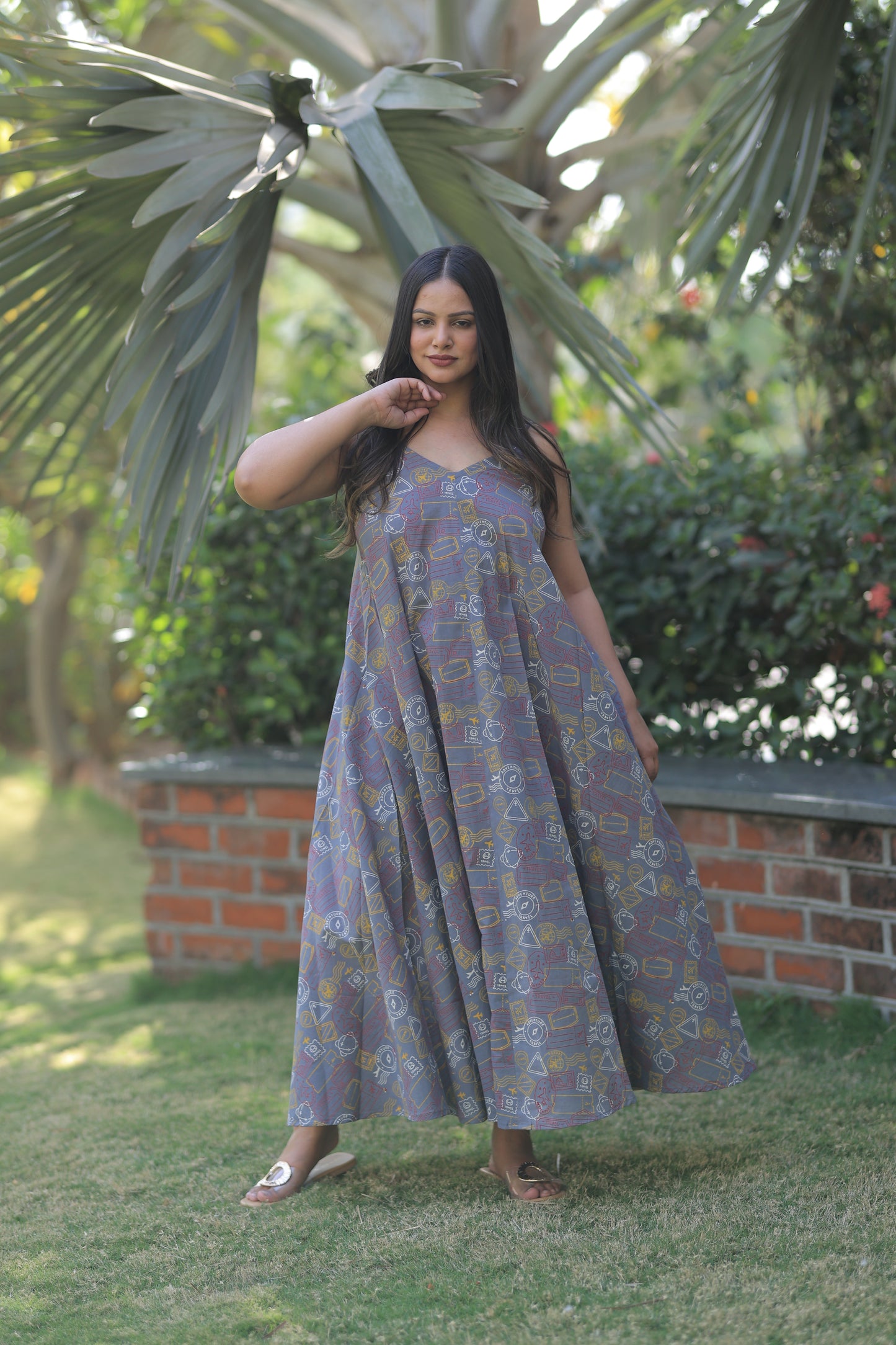 Passport Stamps Beach Maxi Dress - Comfy Gray