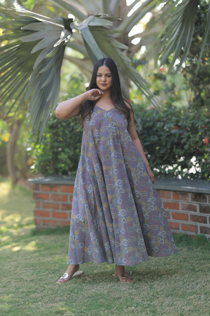 Passport Stamps Beach Maxi Dress - Comfy Gray