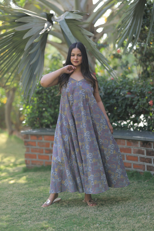 Passport Stamps Beach Maxi Dress - Comfy Gray