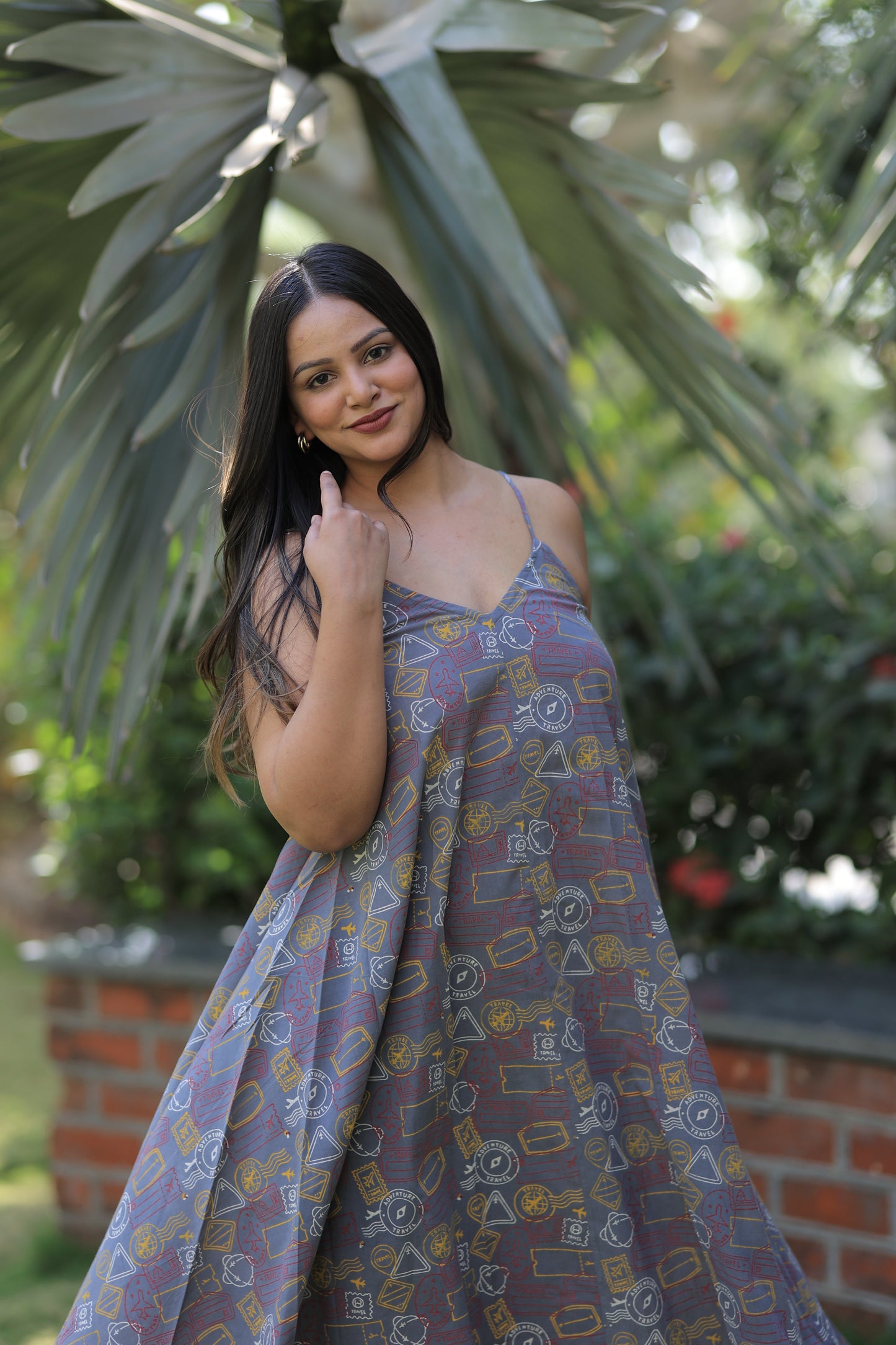 Passport Stamps Beach Maxi Dress - Comfy Gray
