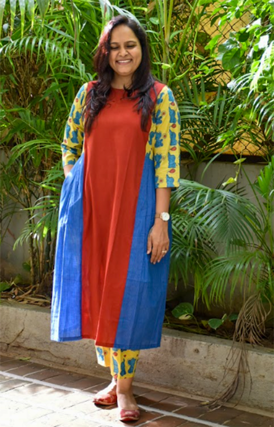 Yellow Elephant Print Stripe Kurta Set