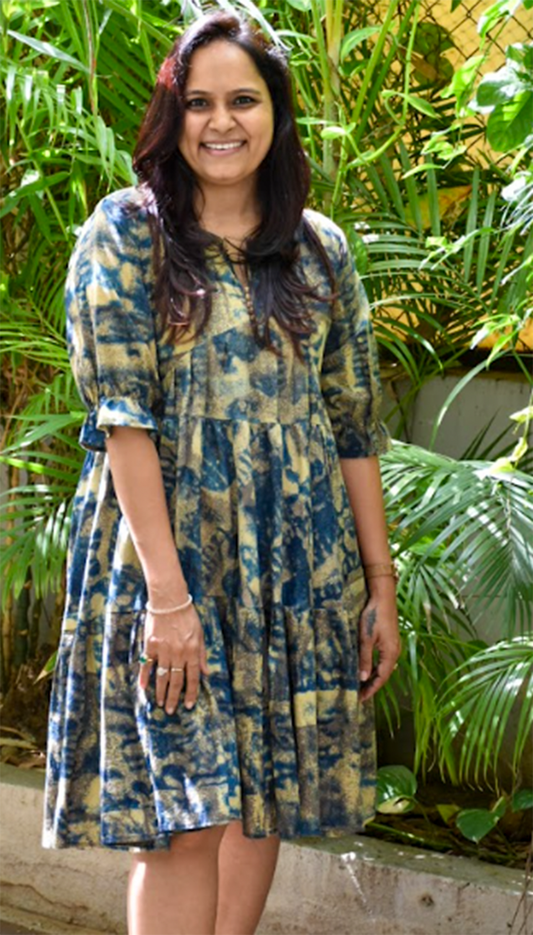 Yellow Indigo Tie-Dye Short Dress